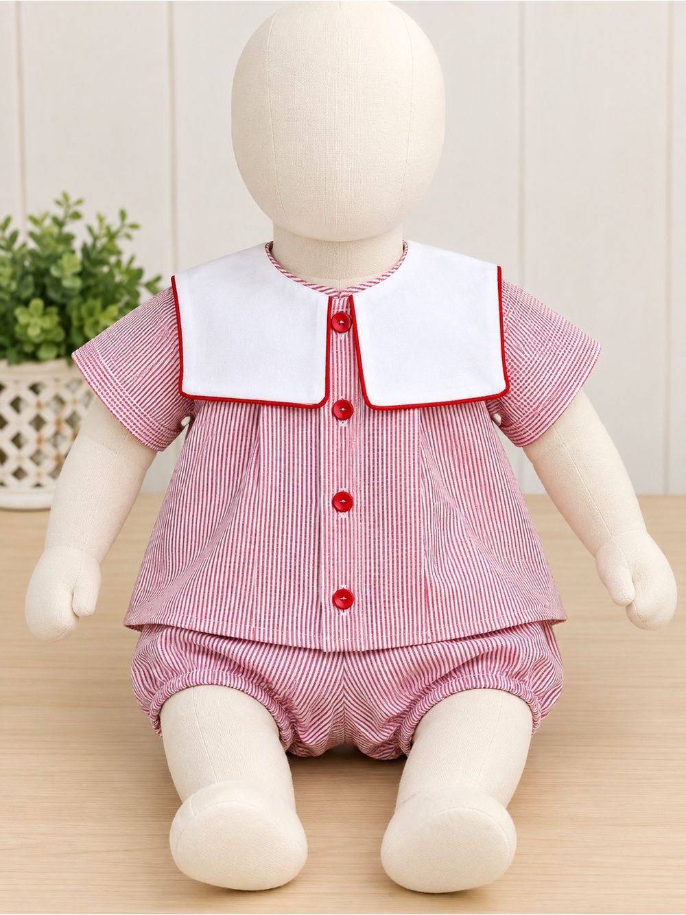 Classic Red Stripe Kids Sailor Set with White Collar